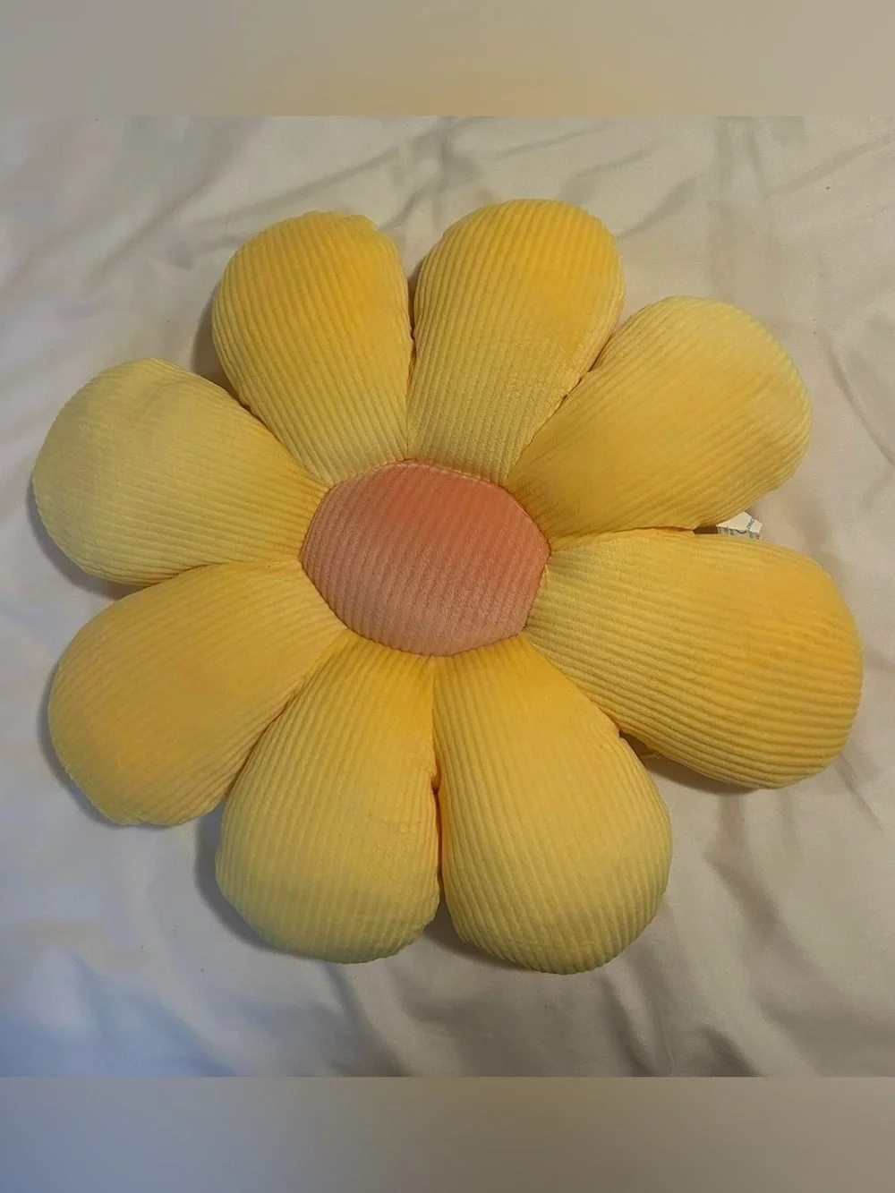 Yellow Flower Petal Decorative Pillow with Pink Center